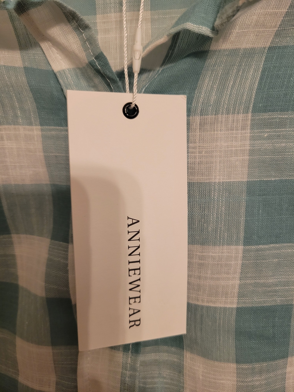 Anniewear Amazing Plaid Lightweight Button-Down Shirt in Light Teal and White - Picture 3 of 9